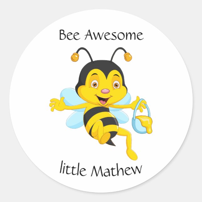 Pegatina Redonda Adorable Bee Boy Personalizado (Anverso)