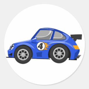 Pegatina Redonda Adorable Blue race car - Elija el color de fondo
