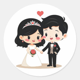 Pegatina Redonda Adorable Boda Pareja Pegatinas