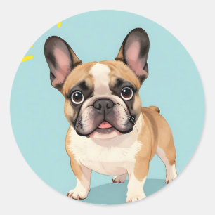 Pegatina Redonda Adorable cachorro de Bulldog Francés color cervato