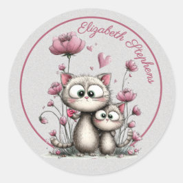 Pegatina Redonda Adorable Cats in Flower Garden Sticker