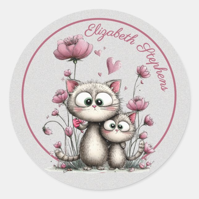 Pegatina Redonda Adorable Cats in Flower Garden Sticker (Anverso)