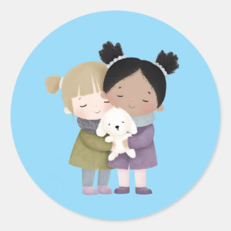Pegatina Redonda Adorable Children Hugging Sticker 