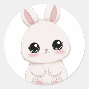 Pegatina Redonda Adorable Conejo de Dibujos Animados – Para Niños y