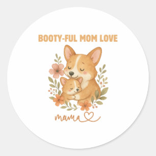 Pegatina Redonda Adorable Corgi Mamá Día de la Madre