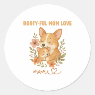 Pegatina Redonda Adorable Corgi Mamá Día de la Madre