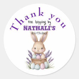 Pegatina Redonda Adorable cumpleaños con tema de conejo