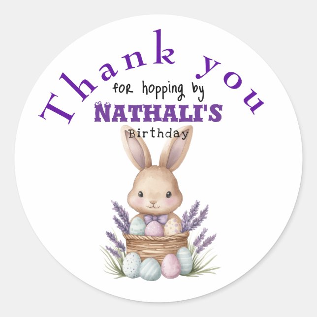 Pegatina Redonda Adorable cumpleaños con tema de conejo (Anverso)