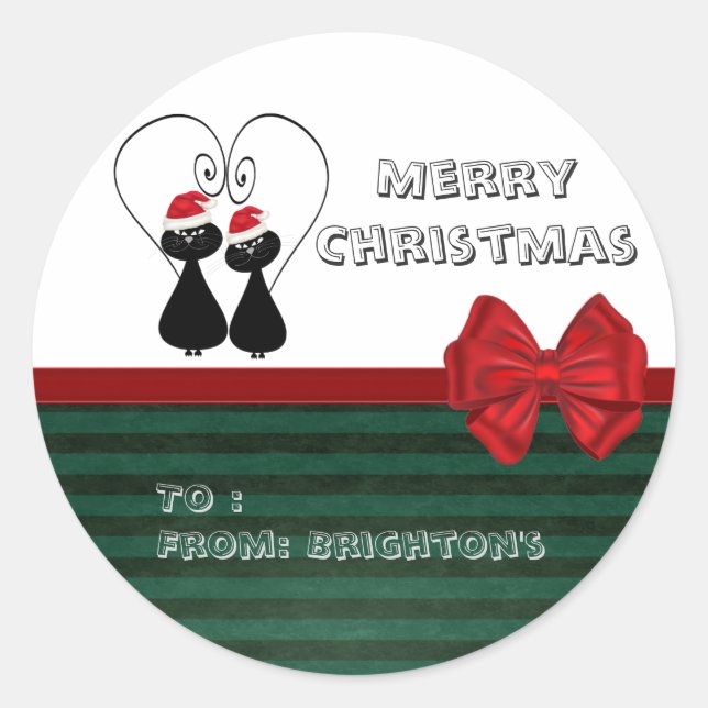 Pegatina Redonda Adorable divertido patrón de rayas de Santa Gates (Anverso)