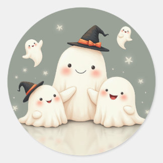Pegatina Redonda Adorable Familia Fantasma