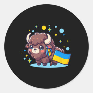Pegatina Redonda Adorable fan ucraniano de Bynner bandera de Ucrani