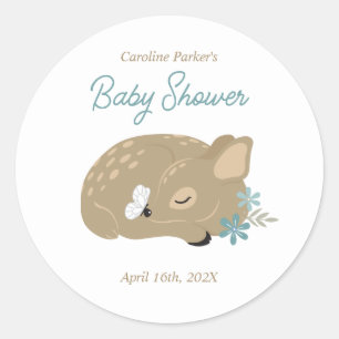 Pegatina Redonda Adorable Fawn Baby Shower
