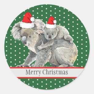 Pegatina Redonda Adorable Feliz Navidad Koala Bear Family