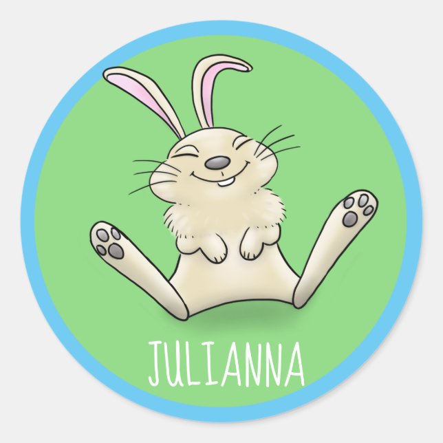 Pegatina Redonda Adorable feliz sonriente bebé conejo personalizado (Anverso)