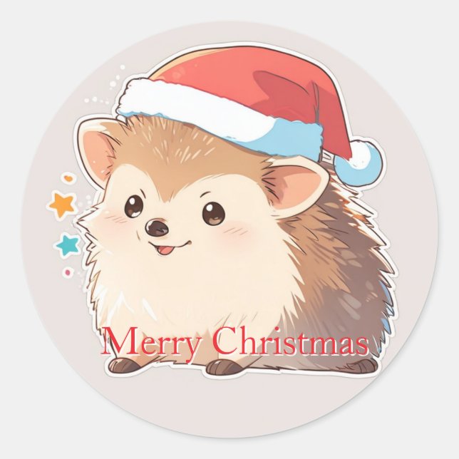 Pegatina Redonda Adorable Festive Hamster Wearing Santa Hat Sticker (Anverso)