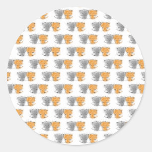 Pegatina Redonda Adorable Fluffy Kittens Ilustracion Cat Art