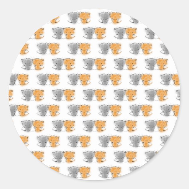 Pegatina Redonda Adorable Fluffy Kittens Ilustracion Cat Art (Anverso)