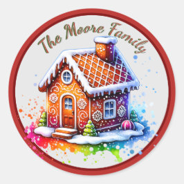 Pegatina Redonda Adorable Gingerbread House Navidades