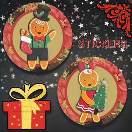 Pegatina Redonda Adorable Gingerbread Lady Navidades