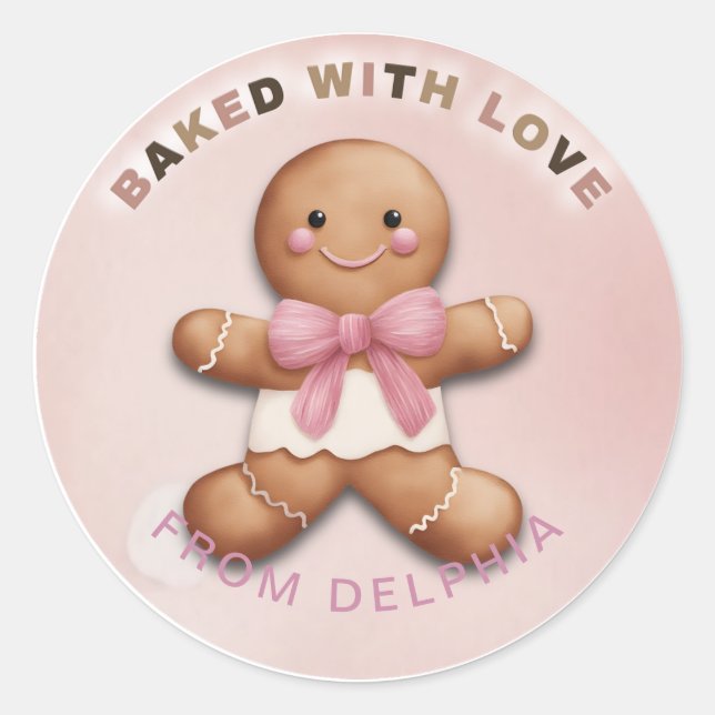 Pegatina Redonda Adorable Gingerbread Personalizado Horneado Con Am (Anverso)