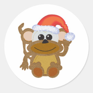 Pegatina Redonda Adorable Goofkins mono peludo de Navidad santa