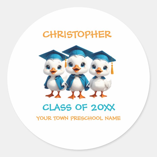 Pegatina Redonda Adorable Goose Pre K Preschool (Anverso)