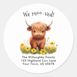 Pegatina Redonda Adorable Highland Cow Nueva dirección