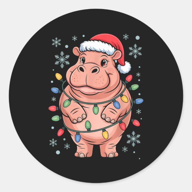 Pegatina Redonda Adorable Hip Wrapped Christmas Light Santa Hat Win (Anverso)