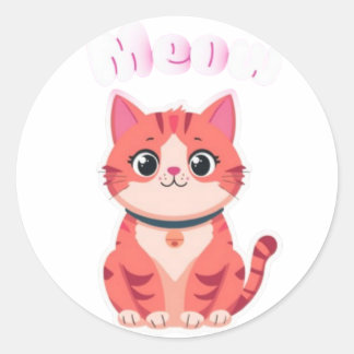 Pegatina Redonda Adorable ilustración de gato tabby rosa Kawaii "Me