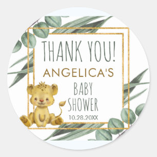 Pegatina Redonda Adorable Jungle Safari Lion Baby Shower Gracias