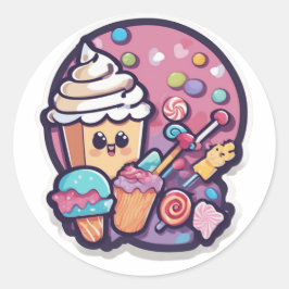 Pegatina Redonda Adorable Kawaii Candy Cupcake Sticker | Sweet 