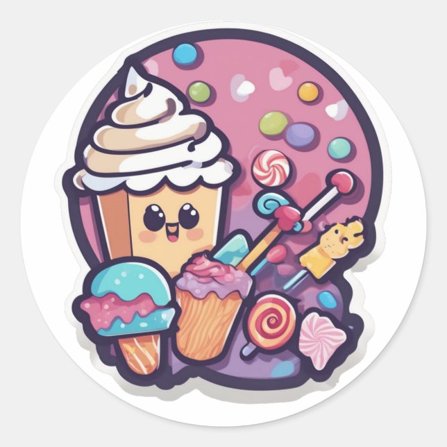 Pegatina Redonda Adorable Kawaii Candy Cupcake Sticker | Sweet  (Anverso)