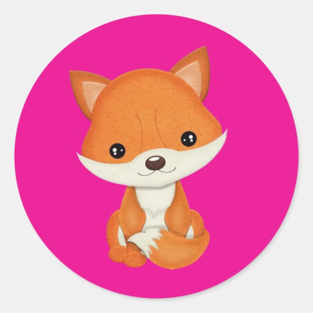 Pegatina Redonda  Adorable Kawaii Fox Sticker (Anverso)