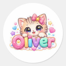 Adorable Kawaii Oliver Nombre de gato Rosa Pastel
