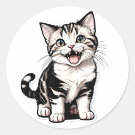 Pegatina Redonda Adorable Kitten Sticker | Cute Cartoon Cat Decal