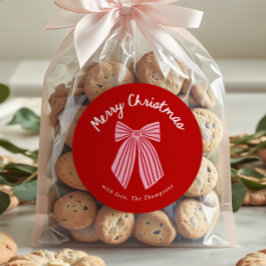 Pegatina Redonda Adorable lazo caprichoso dibujado a mano Navidad