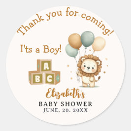 Pegatina Redonda Adorable Lion Baby Shower Boy