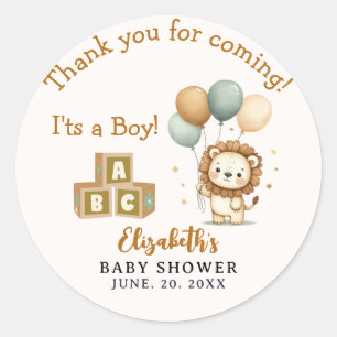 Pegatina Redonda Adorable Lion Baby Shower Boy