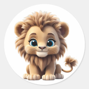 Pegatina Redonda Adorable Lion Cub Sitting Portrait Illustration