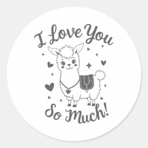 Pegatina Redonda Adorable Llama Valentine Shirt Cute Retro Hearts S