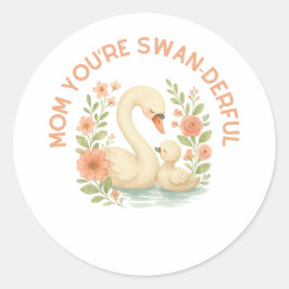 Pegatina Redonda Adorable Madre Cisne Día de la Madre