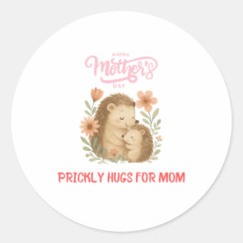Pegatina Redonda Adorable Mamá Erizo Día de la Madre