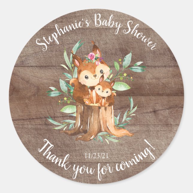 Pegatina Redonda Adorable Mamá y Bebé Squirrel Baby Shower Favor (Anverso)