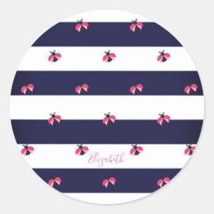 Pegatina Redonda Adorable mariquita rayada, personalizada