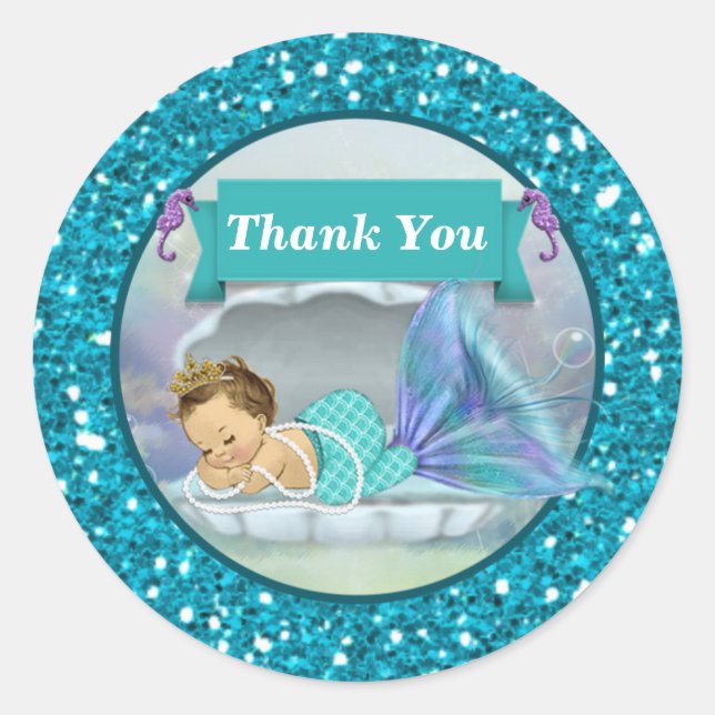 Pegatina Redonda Adorable Mermaid Baby Gracias pegatinas #130 (Anverso)