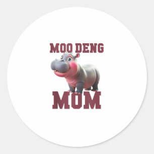 Pegatina Redonda Adorable MOO DENG MOM Baby Hippo Mama Dabbing Prin