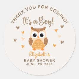 Pegatina Redonda Adorable Owl Baby Shower Boy Boho