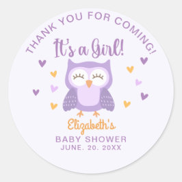 Pegatina Redonda Adorable Owl Baby Shower Girl