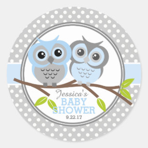 Pegatina Redonda Adorable Owls Baby Shower