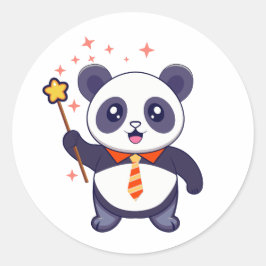 Pegatina Redonda adorable panda con corbata naranja-amarilla